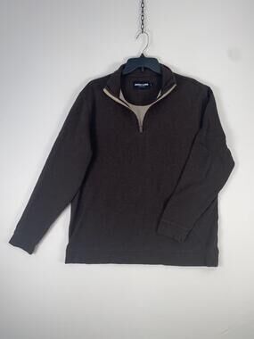 Jared Lang Sweater Mens Large Brown Stretch 1/4 Zip Mock Neck Knit Pullover